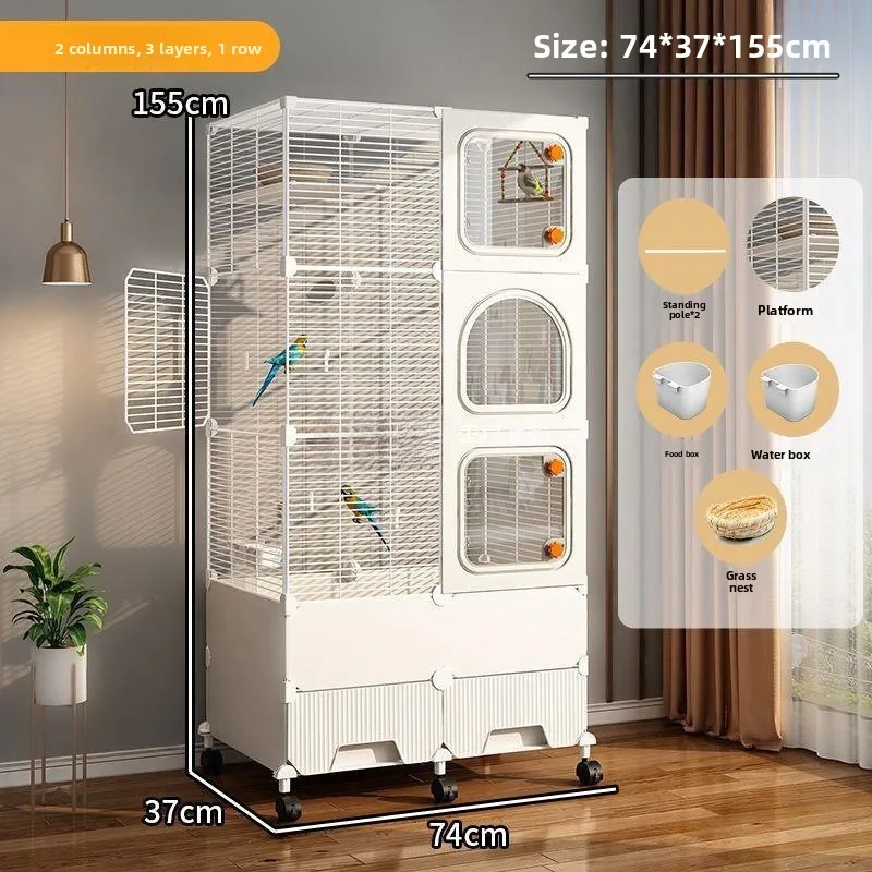 Birdcage Transparent Splash proof Thick Metal Frame Rectangular Encryption Household Large Parrot Tiger Skin Xuanfeng Ecological