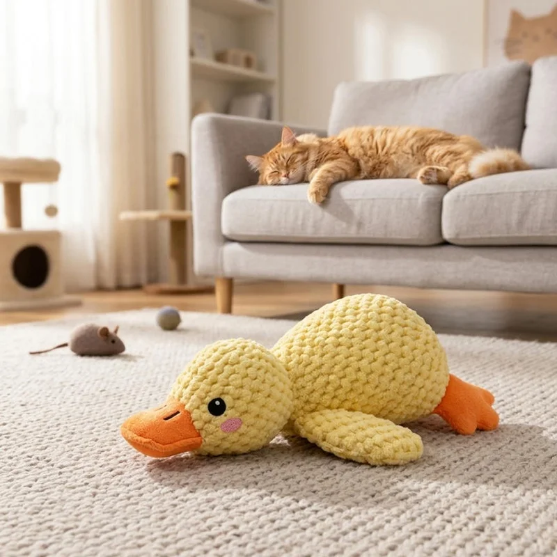 Bite Resistant Animal Squeak Toy, Cotton Duck Shape Pet Cat Chew Toy