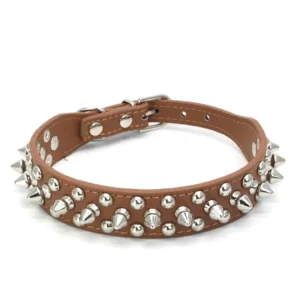 Bite Resistant PU Dog Collar Strong Riveted Pet Collar Adjustable Large Dog Chain