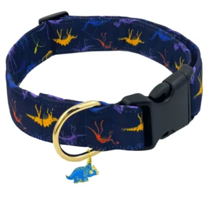 Black Dinosaur Printed Dog Collars for Small Dogs with Pendant Adjustable Puppy Small Medium Large Pet Collar