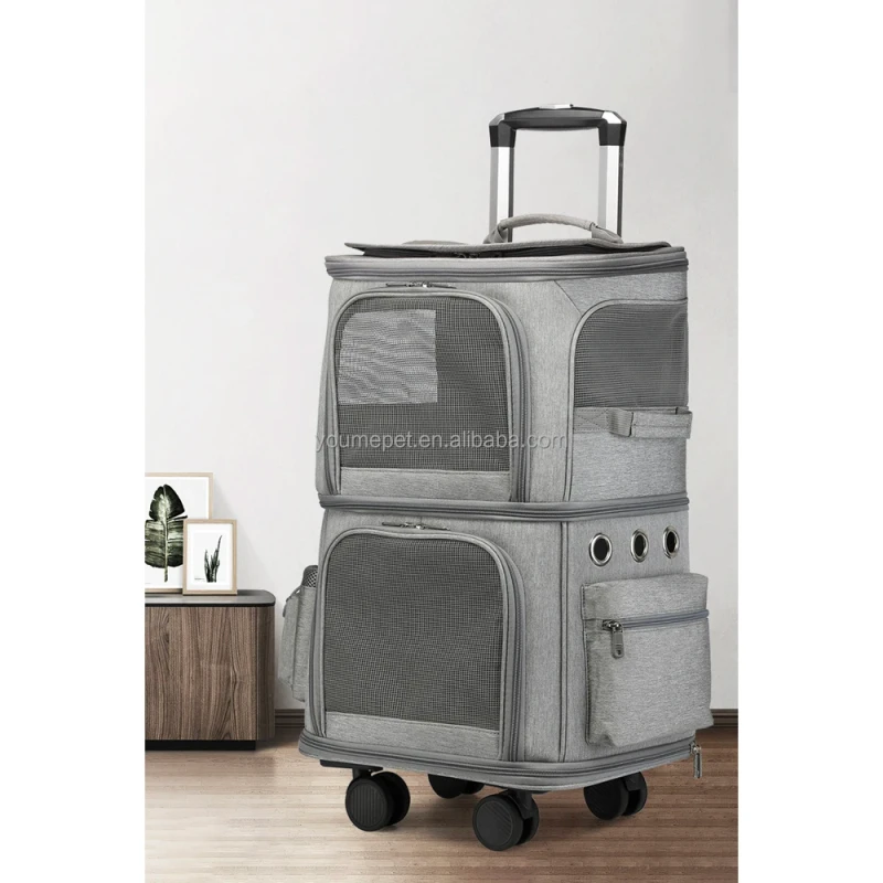 Black Grey Blue Pets Travel Bags High Capacity Pet Trolley Carrier Spacious Double Layer Pet Carrier
