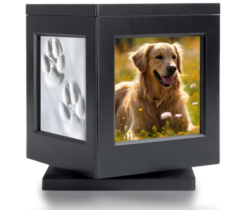 Black Large Funeral Cremation Pet Owner Souvenir Personalized Dog Urn Wooden Memorial Keepsake for Cat Dog