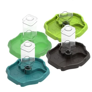 Blue Brown Luminous Plastic Reptile Food Water Feeding Drinking Fountain Waterer