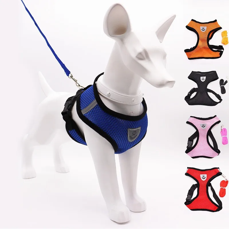 Body Comfortable Soft Mesh Belt Reflective Breathable Dog Pet Chest Vest Harness Leashes Vest Set for Dog Cats Pet