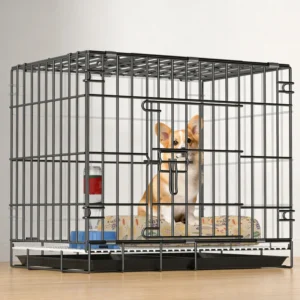 Bold Thickened Iron Pet Cage with Plastic Tray Button Closure Foldable Separated Toilet Box for Small Medium Large Dogs Cats