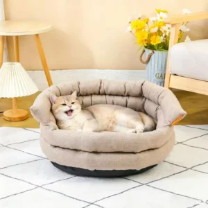 Breathable Linen Pet Bed Round Dog Cat Bed with Raised Rim for Small Medium Dogs pet beds accessories