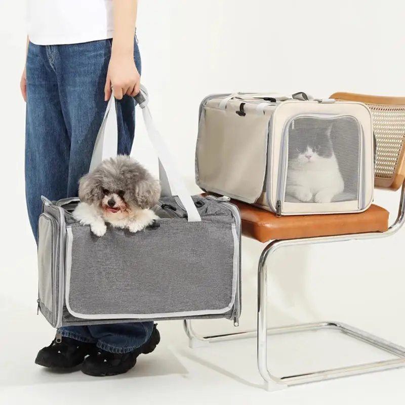 Breathable Mesh Large Capacity Adjustable Foldable Airline Approved Portable Travel Carrier Handheld for Cats Dogs Puppies