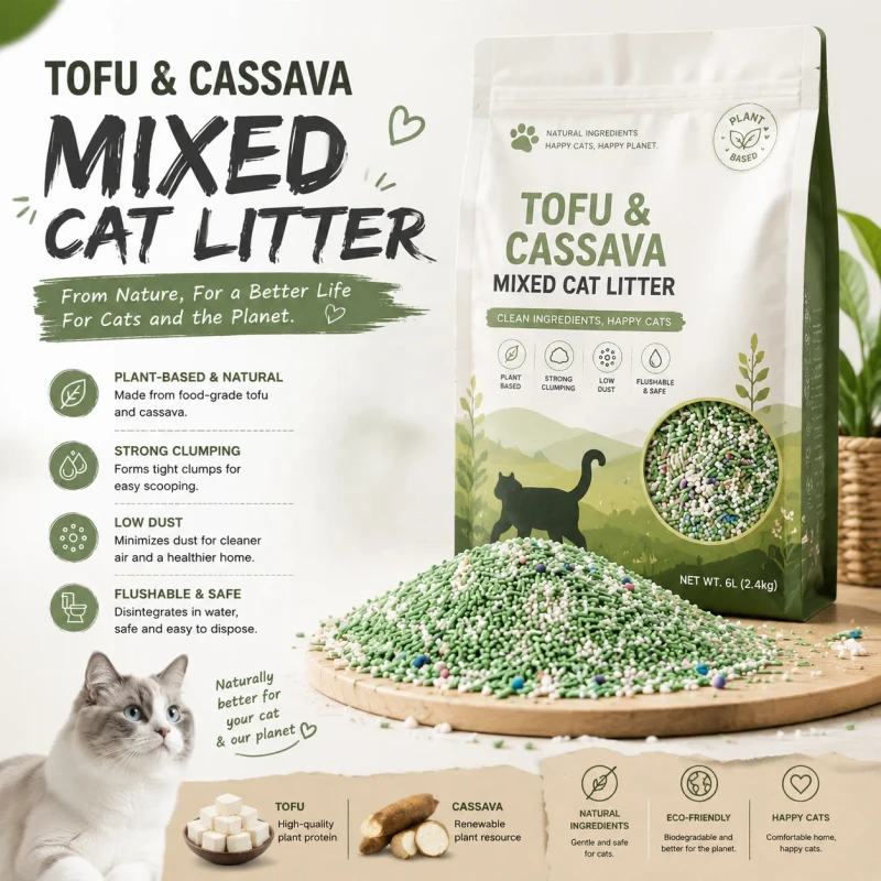 Breathable Mixed Cat Litter Long Lasting Odor Control Super Clumping Low Dust Biodegradable Flushable Litter