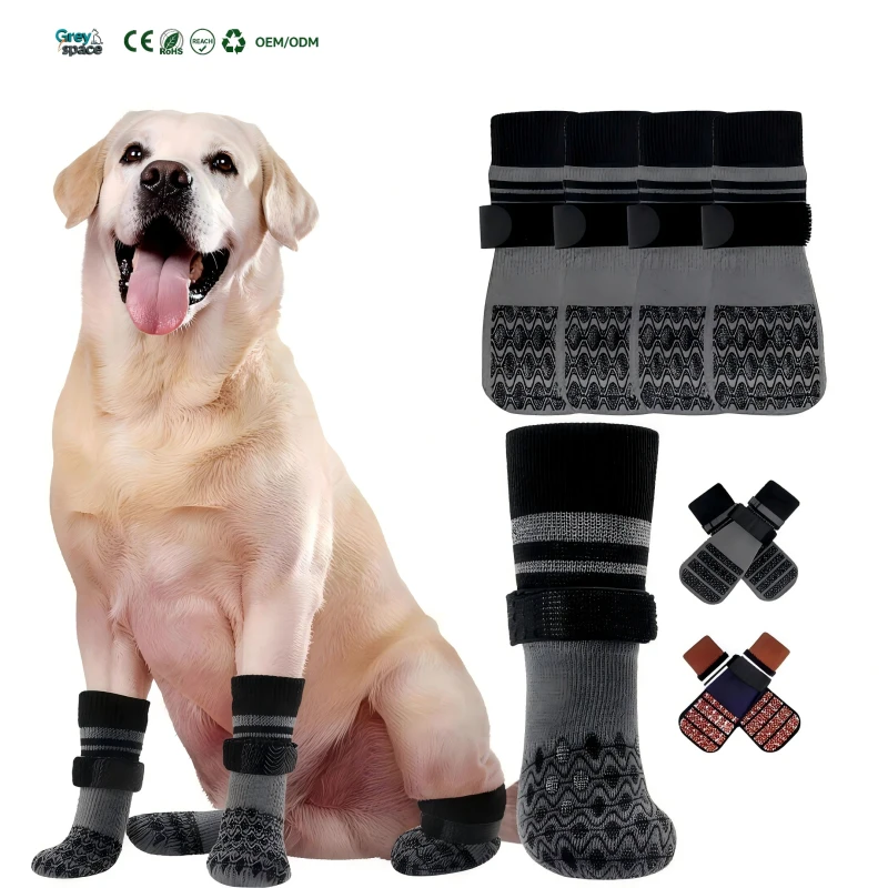 Breathable Non-Slip Pet Socks with Adjustable Straps Durable Cotton Dog Shoes for Medium Large Dogs Indoor Outdoor