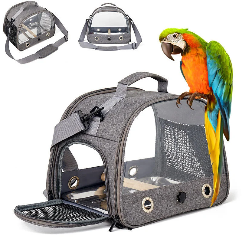 Breathable Parrot Travel Cage for Small Pets Travel Carrier Bag Portable Bird Backpack with Plat with Stand Bird Travel Carrier