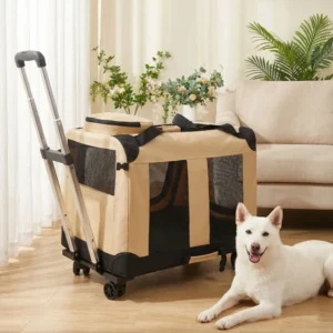 Breathable Pet Carrier Bag Portable Wheeled Trolley and Handbag for Cats Small Dogs and Airline Travel