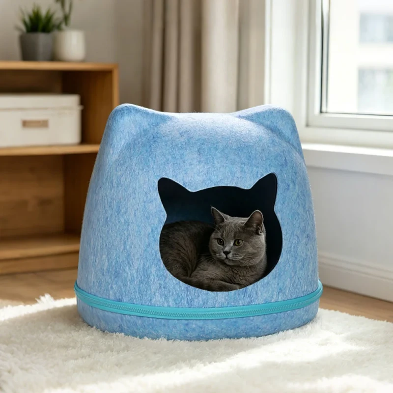 Breathable Zippered Felt Cat House Cave Modern Pet Sleeping Bed for Indoor Use Scratch Proof Kitten Nest Pet Furniture