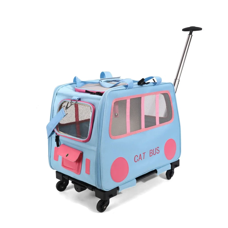 Breathable portable large capacity dual purpose detachable foldable hand held rolling pet carrier for outdoor trips