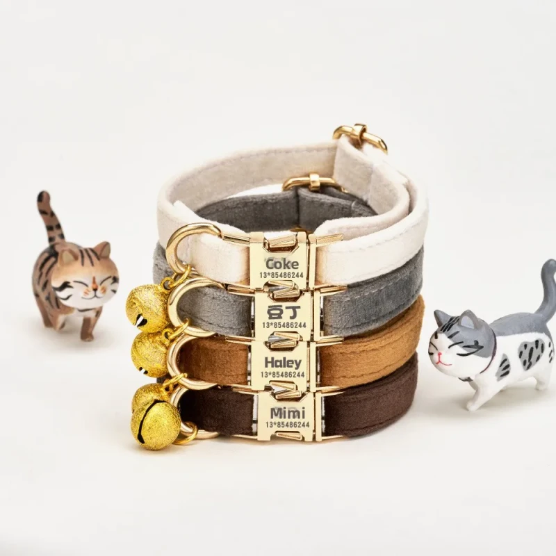 Bright Yellow Series Pet Cat Collar with Small Bell Provide Personalized Customization Services Engraving Pet Name