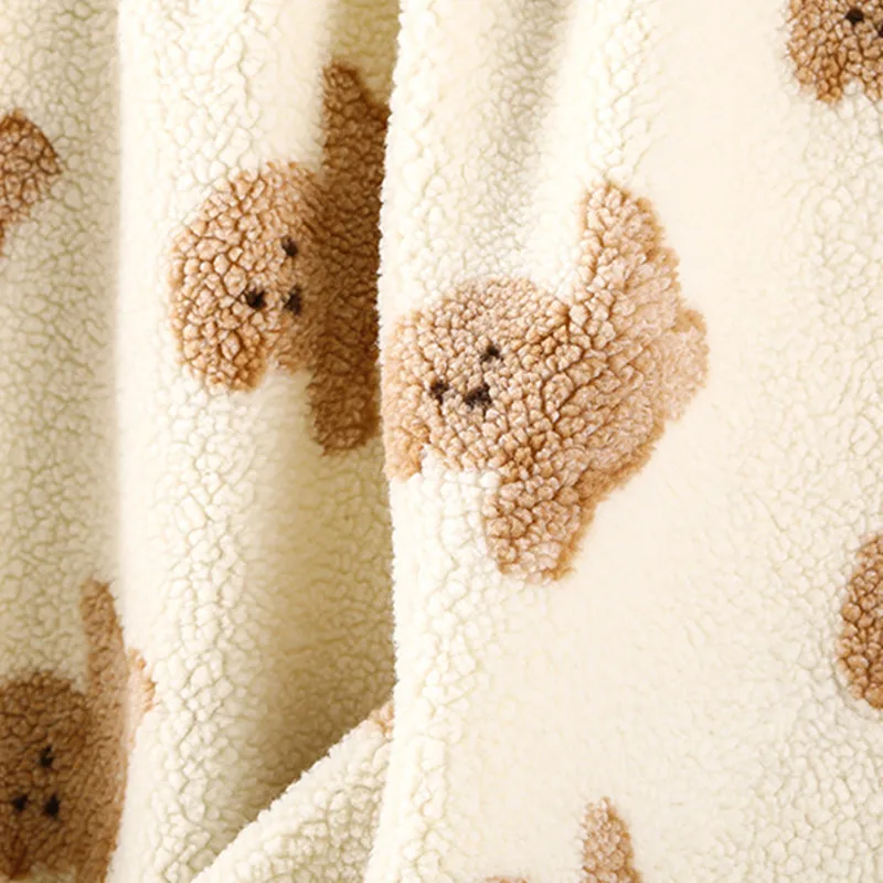 Brown Cartoon Dog Pattern Sherpa Fleece Fabric for Kids Pajamas Nursery Bedding Pet Beds Animal Themed Home Decor