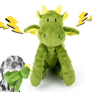 Bubble Tough Chew Guard Durable Dog Toys Green Dragon Crinkle Soft Plush Squeaky Dog Toy for Large Dogs