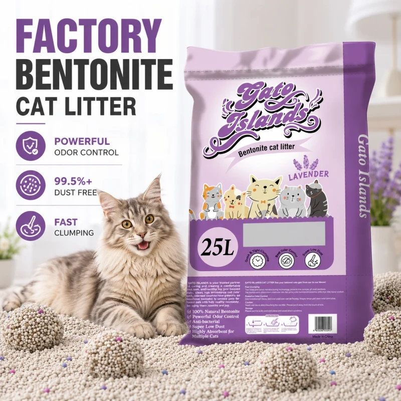 Bulk Factory Cat Sand Bentonite Cat Litter Sand Odor Control 25L 20kg OEM Supply