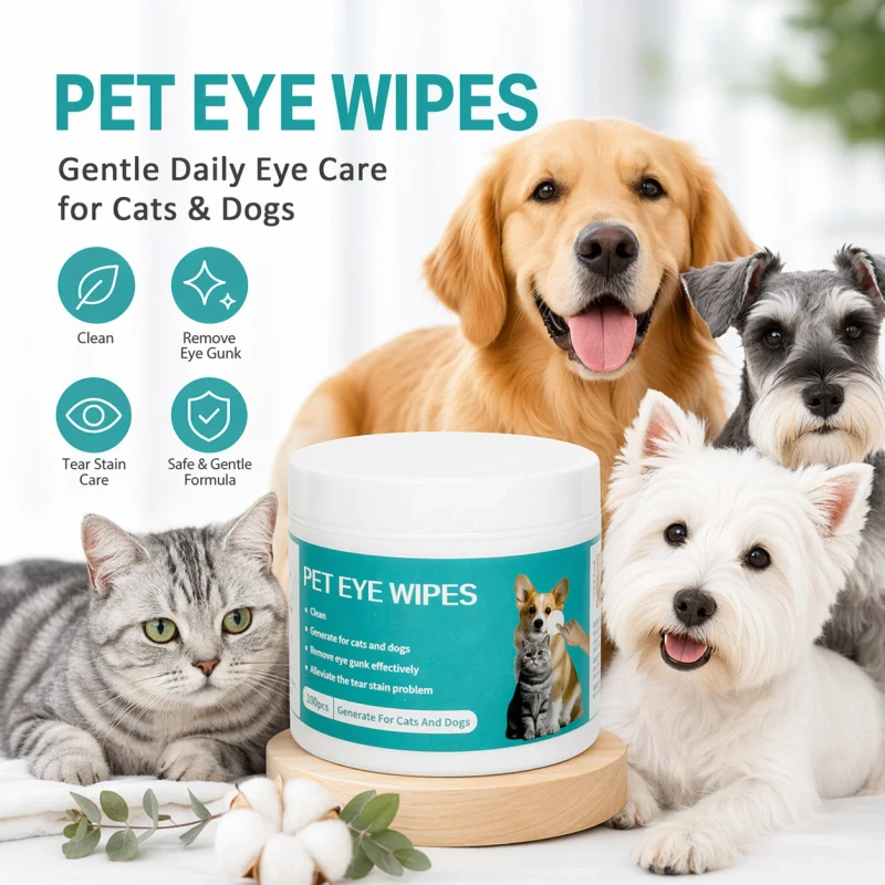 Bulk Pet Eye Wipes Gentle PH Balanced Formula With High Strength Tear Resistant Fabric For Small Large Dogs And Adult Cats