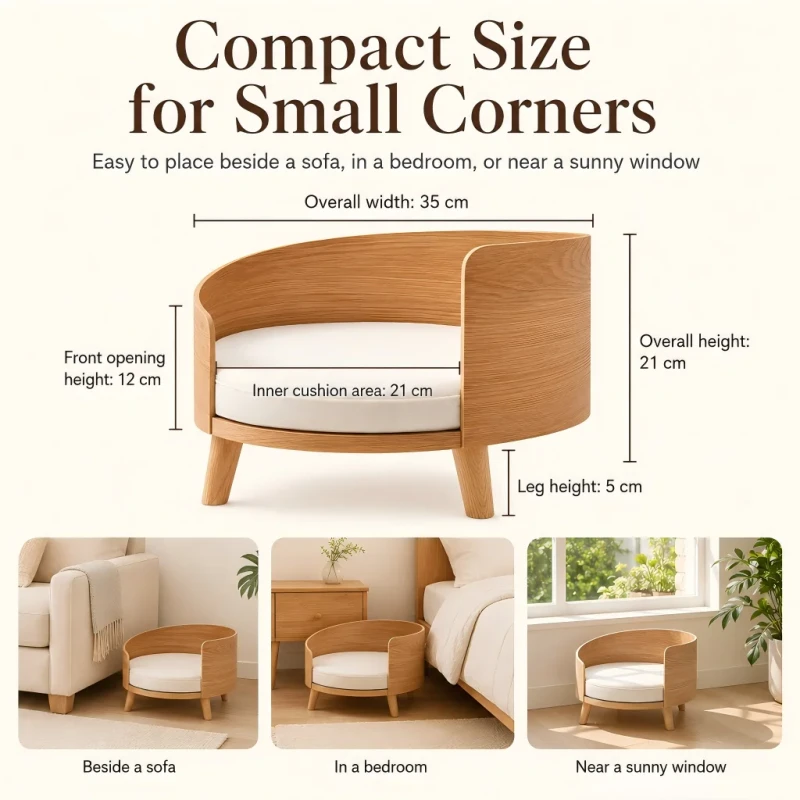 Bulk Premium Quality Wooden Cat Bed with Round Cushion Cozy Cat Lounge Furniture