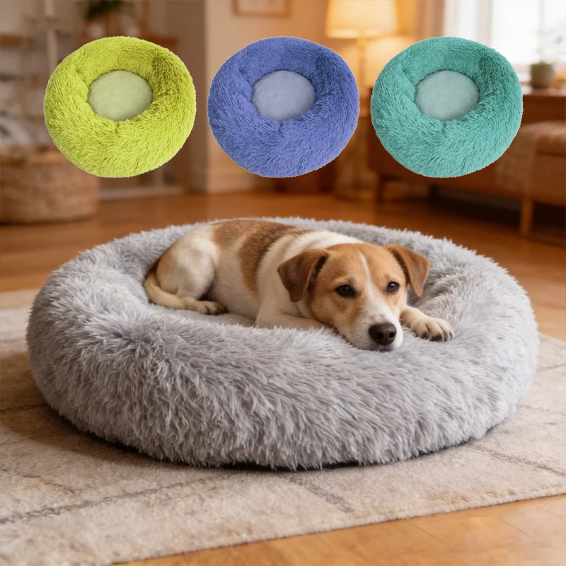 Bulk Purchase Factory Price Anti Anxiety Self Warming Long Plush Non Slip Round Pet Bed for Dogs and Cats Furniture