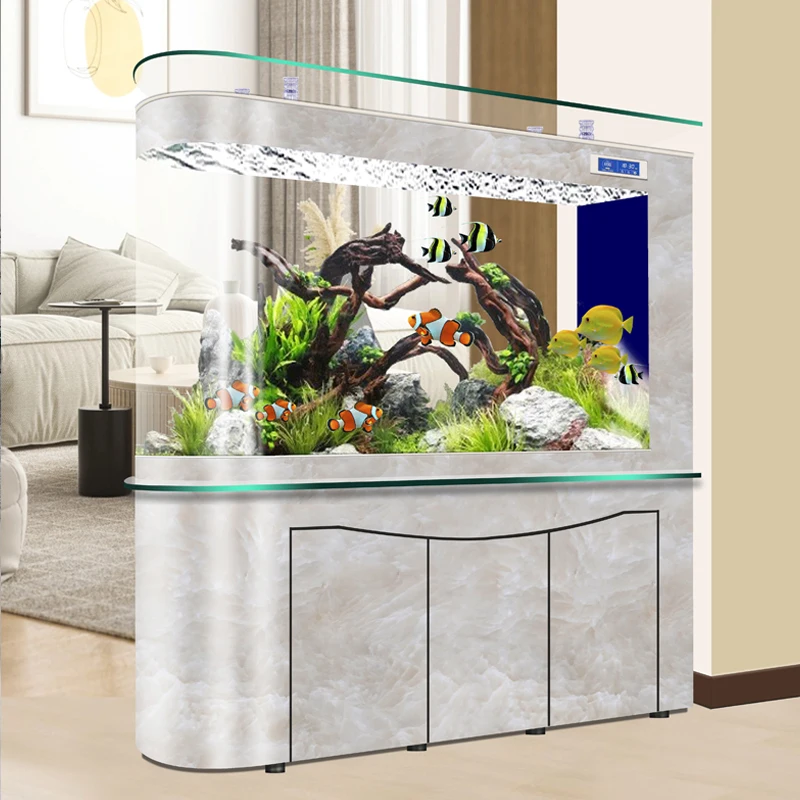 Bullet Shaped Medium to Large Household Fish Aquarium with Bottom Filtration and Screen Partition Ecological Fish Aquarium
