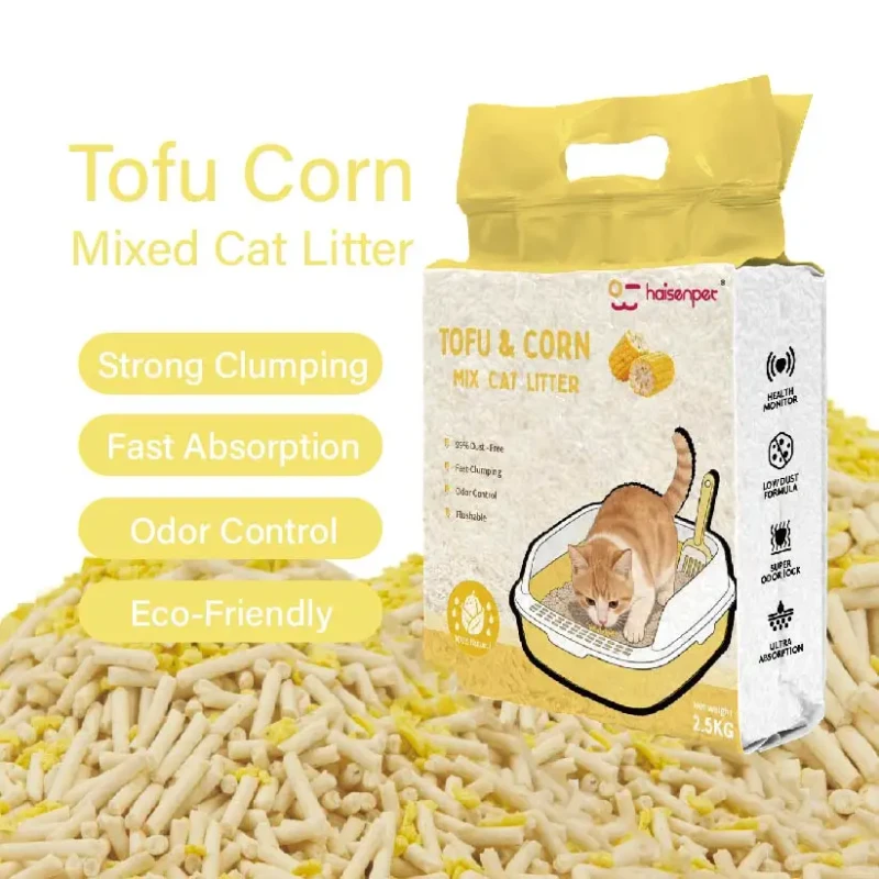 CE BSCI Fast Hard Clumping No Breakage Low Dust Super Absorbent Easy Scoop Flushable Tofu & Corn Mixed Cat Litter