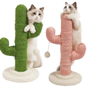 Cactus Cat Scratching Post with Interactive Ball Durable Sisal Rope Scratcher Cat Tree