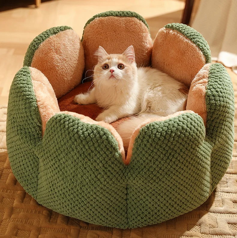 Cactus Solid Pet Bed Cat Nest Mat Warm Winter Thick Plush Comfortable Breathable Hand Wash Petal Shape Pet Bed