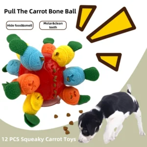 Carrot Squeaky Plush Bone Chew Toys for Pets Hidden Food Pet Sniff Ball Puzzle Teeth Cleaning Toy