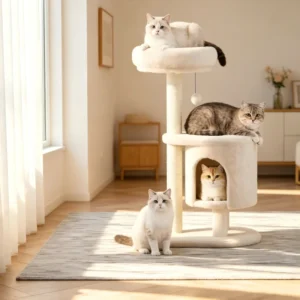 Carton 2 Level Cat Tree Tower Raised Condo Nest Perch Sisal Scratching Post Modern Cream White Aesthetic for Indoor
