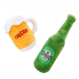 Cartoon Beer Bottle Pet Squeaky Plush Toy for Dogs Polyester Material Cute Style