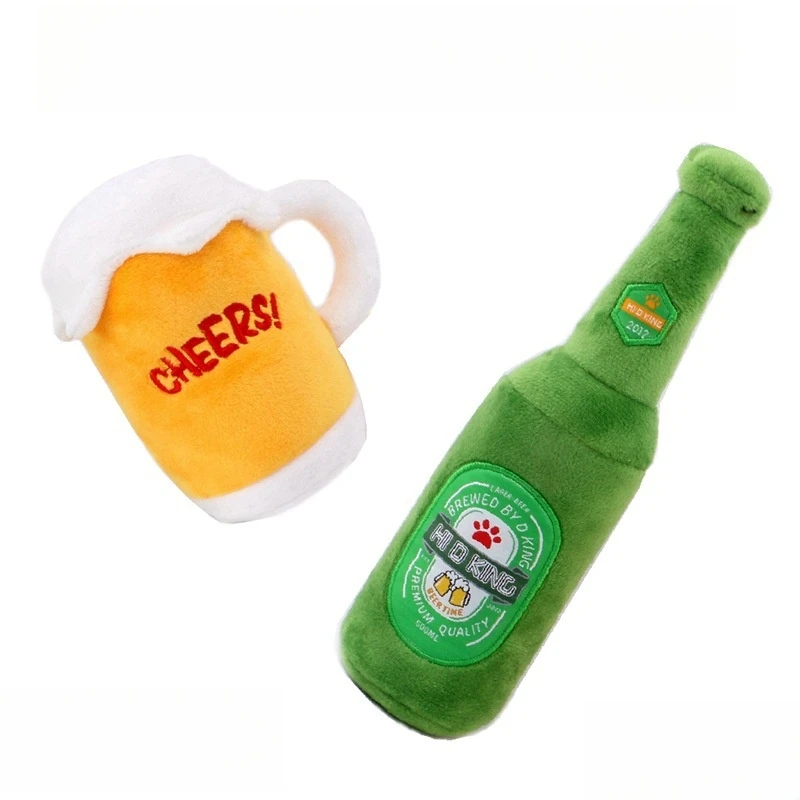 Cartoon Beer Bottle Pet Squeaky Plush Toy for Dogs Polyester Material Cute Style