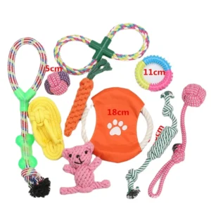 Cartoon Dog Molar Toy Set for Small Dogs Training and Grinding Bite-Resistant Dog Leash Knot Bite Teething Toy