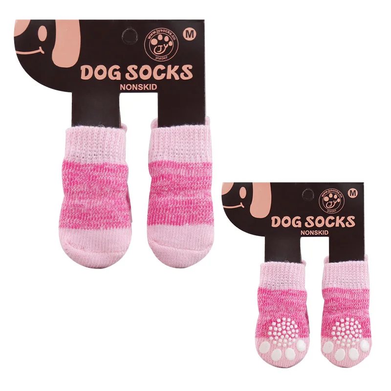 Cartoon Dog Paw Printed Cute Colored Soft 4pcs Skidproof Anti slip Knit Small Pet Socks Embroidery Dog Socks