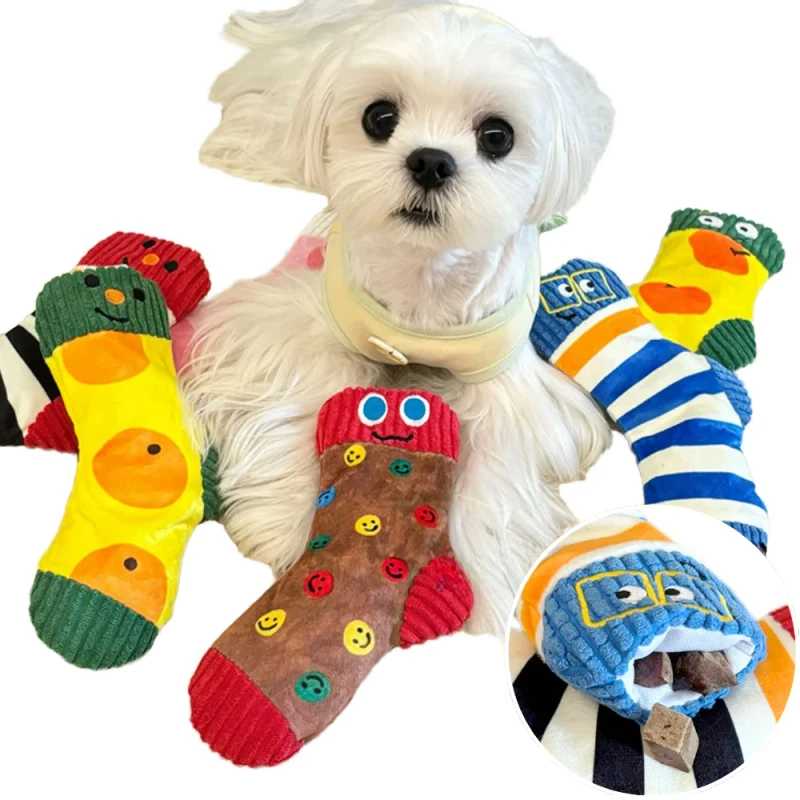 Cartoon Sock Shape Squeaky Eco Friendly Interactive Dog Plush Puzzle Toy Socks