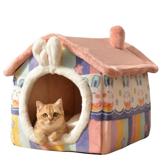 Cat Bed Foldable Small Dog House Removable Washable Warm Indoor Pet Houses Furniture