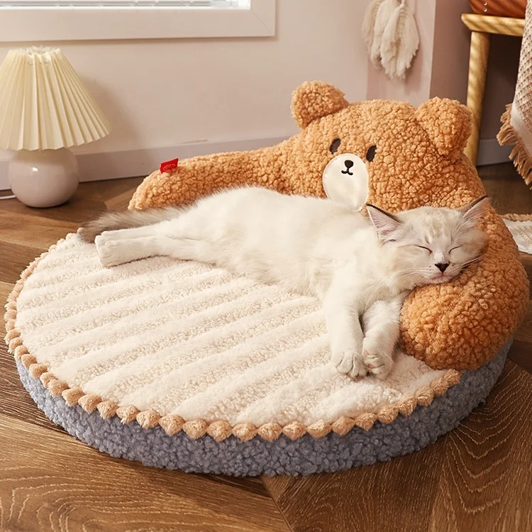Cat Bed Padded Cushion Solid Pattern All Season Durable Mattress Removable Cover Brown Blue Polyester & PP Cotton Modern