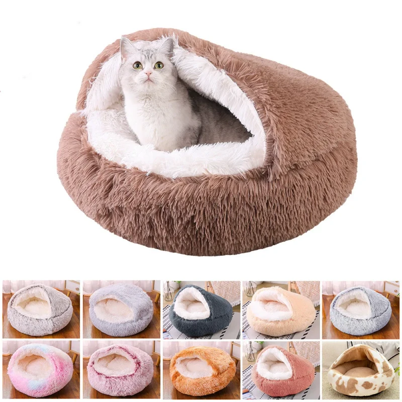 Cat Bed Pet Mattress Warm Soft Plush Pet Bed with Cover Round Cat Dog Sleeping Nest Cave for Small Dogs Kitten