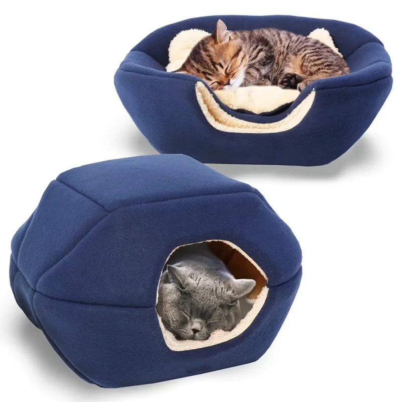Cat Cave Bed Small Dog Bed 2 in 1 Foldable Soft Warm Washable Pet Bed with a Pillow