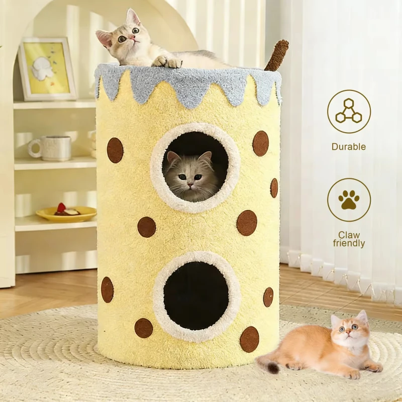 Cat Climbing Frame Small Homes Space Saving Integrated Tree Hole Cat Nest Suitable All Seasons Multi Layer Dual Layer Jumping