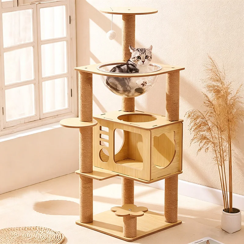Cat Climbing Tree Customized Large Size Wooden Pet Scratcher House Cat Climbing Frame Tower Condo Cat Tree