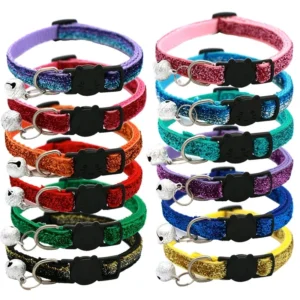 Cat Collar With Bell Velvet Sequin Adjustable Nylon Pet Collars Colorful Necklace for Small Dogs Cats Breakaway Collar
