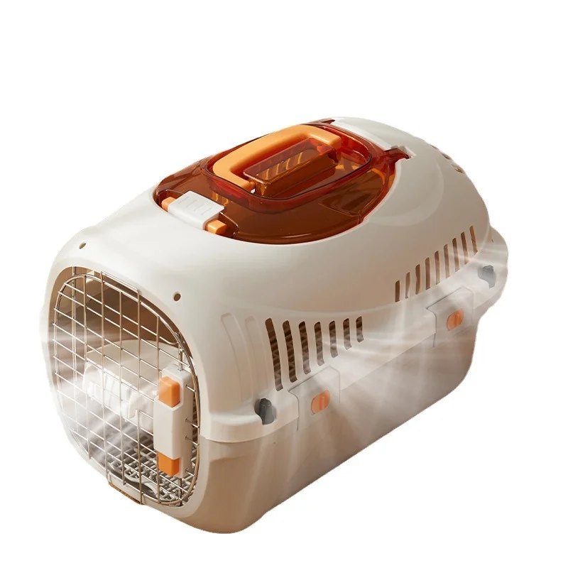 Cat & Dog Airline Carrier Portable Pet Travel Handheld Cat Cage with Button Closure Plastic Tray and Bag for Car Travel