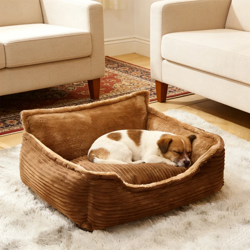 Cat Dog Bed Washable Detachable Soft Fabric Plush Pet Cushion Bed Calming Dogs Bed Anti Slip Bottom Dog Sofa Bed