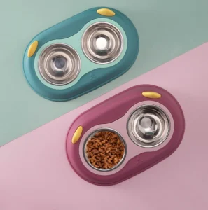 Cat Dog Bowls with PP Stand Double Non Slip Stainless Steel Bowls Raised Feeder for Pet