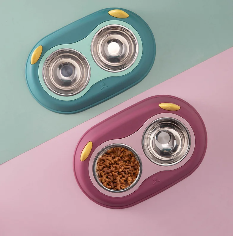Cat Dog Bowls with PP Stand Double Non Slip Stainless Steel Bowls Raised Feeder for Pet