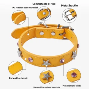 Cat Dog Pet Collar Rhinestone Five Pointed Star Rivet Decorations Artificial Leather Neck Collar Japan South Korea