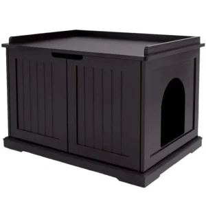 Cat & Dog Pet House Enclosure Eco Friendly Wooden Animal Pattern Furniture with Horizontal Sliding Closure Hidden Design