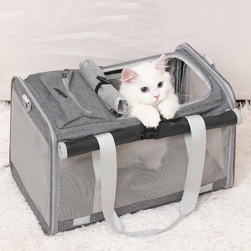 Cat Dog Puppies Soft Sided Adjustable Foldable Airline Approved Portable Travel Carrier Large Capacity Mesh Breathable Handheld