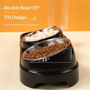 Cat Dog Water Food Station Food Grade Stainless Bowl Double Bowl Pet Feeder Integrated Food Water Station